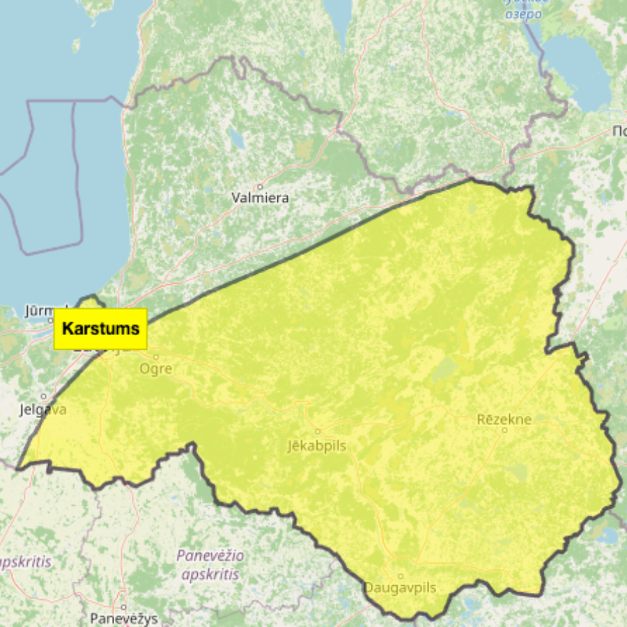 <p>Ceturtdien daļā valsts izludināts dzeltenais brīdinājums par karstumu</p>